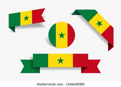 Senegalese flag stickers and labels set. Vector illustration.