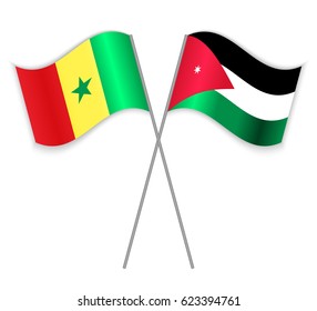 Senegalese and Jordanian crossed flags. Senegal combined with Jordan isolated on white. Language learning, international business or travel concept.