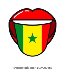 Senegalese language tongue with flag Senegal open woman smile mouth flat icon