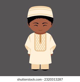 Caricatura masculina senegalesa con traje étnico tradicional. Hombre con ropa de Senegal. Ilustración vectorial plana aislada.