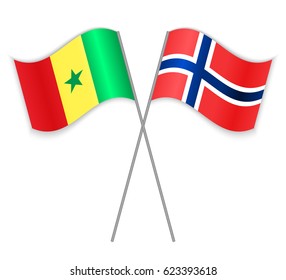 Senegalese and Norwegian crossed flags. Senegal combined with Norway isolated on white. Language learning, international business or travel concept.