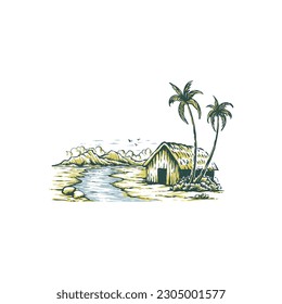 Senery drawing vector in a t-shirt design concept illustrations