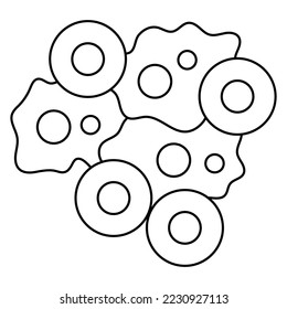 Senescence large flat cells with adjacent tumor cells or Disrupted tissue homeostasis. Modern minimal black thin line vector icon isolated on transparent background. Line thickness editable