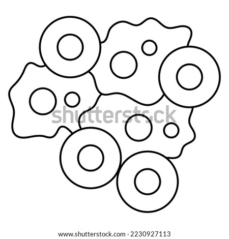 Senescence large flat cells with adjacent tumor cells or Disrupted tissue homeostasis. Modern minimal black thin line vector icon isolated on transparent background. Line thickness editable