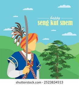 Seng Kut Snem is a Kasi community festival dedicated to preserving and displaying their culture and traditions in the state of Meghalaya, India. Greeting design for the same with illustration.