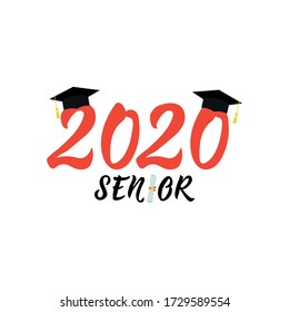 Senior 2020. Vector illustration. Template for graduation design, high school or college graduate. Lettering. Ink illustration.