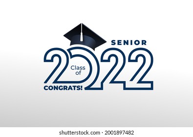 Senior 2022, Senior class of 2022 for greeting, invitation card. Design text for graduation, congratulation event, t-shirt, party, high school or college graduate. Vector isolated on white background.