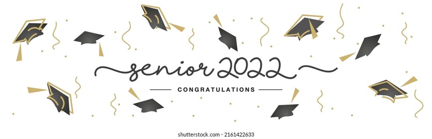 Senior 2022 Congratulations handwritten typography lettering text line design gold black white isolated background banner