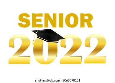 Senior 2022. Graduation ceremony logo. Illustration of graduation from college school institute. Vector illustration. Stock image.