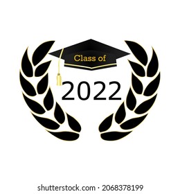 Senior 2022. Graduation ceremony logo. Illustration of graduation from college school institute. Vector illustration. Stock image. 