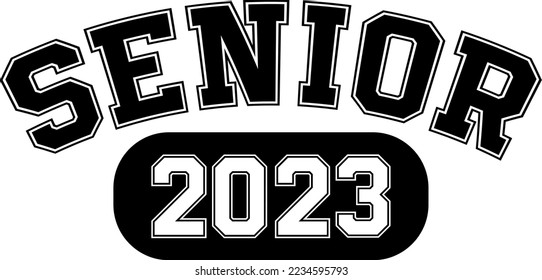 Plantilla de diseño en blanco y negro para Senior 2023, Pegatina de ventanilla de coche, POD, cubierta, fondo negro aislado