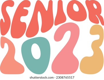 ¡Signo Senior 2023! para la fiesta de graduación con letras modernas y gorro de graduación gráfico, ideal para tarjetas, camisetas, decoración de tazas y productos para felicitar a los graduados.