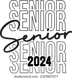 Senior 2024, Clase de 2024 para saludos, tarjeta de invitación. Texto para diseño de graduación, evento de felicitación, camiseta, fiesta, secundaria o graduado universitario.