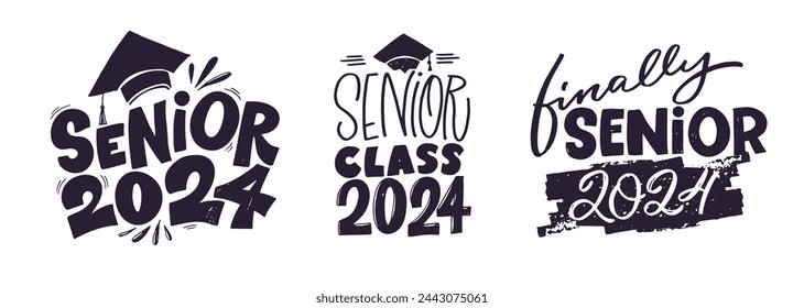 Senior 2024, Clase 2024 - impresión de garabato dibujado a mano con letras. Diseño de la camiseta, impresión de la taza, 100% vector