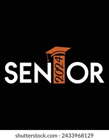 Senior 2024 Education T-shirt Design in Illustration. Eps-10.