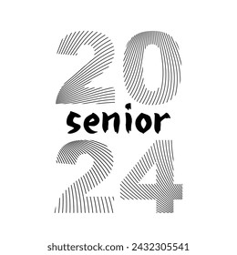 Senior 2024 school concept. Graduation class of 2024. Linear effect numbers on white.