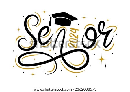 Senior 2024 typography. Black text isolated onwhite background. Vector illustration of a graduating class of 2024. graphics elements for t-shirts, and the idea for the sign