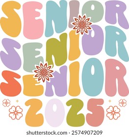 Senior 2025 Groovy Retro Senior Class Of 2025 Graduation T-Shirt