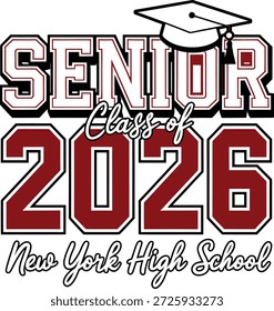 Senior 2026 Vektor mit Cap - New York High School Graduation Design