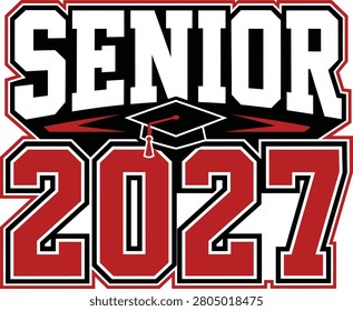Senior 2027 Bold Graduation Typography with Graduation Cap Vector Illustration
