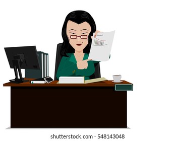 senior accountant is presenting report on her desk
