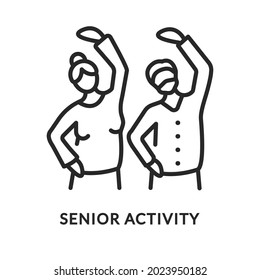 Senior Activity Flat Line Icon. Vector Illustration Elderly People Doing Exercise