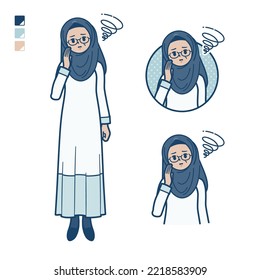 A senior arabic woman with be troubled images.It's vector art so it's easy to edit.