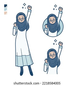 A senior arabic woman with fist pump images.It's vector art so it's easy to edit.