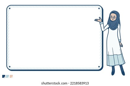 A senior arabic woman with Frame board guide images.It's vector art so it's easy to edit.
