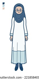 A senior arabic woman with full length image.It's vector art so it's easy to edit.