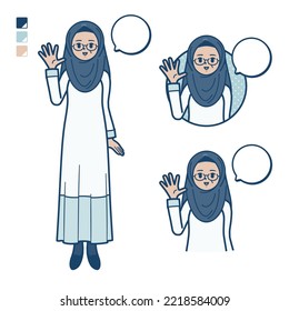 A senior arabic woman with greeting images.It's vector art so it's easy to edit.