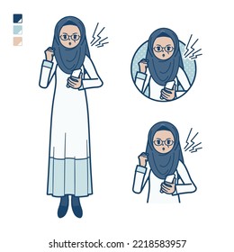A senior arabic woman with Holding a smartphone and anger images.It's vector art so it's easy to edit.