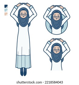 A Senior Arabic Woman With Making A Circle With Arms Images.It's Vector Art So It's Easy To Edit.