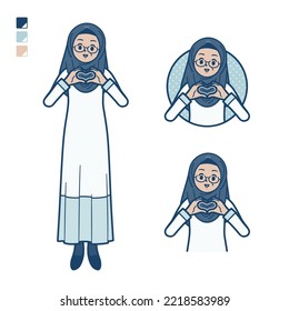 A Senior Arabic Woman With Making A Heart Symbol By Hand Images.It's Vector Art So It's Easy To Edit.