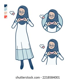 A Senior Arabic Woman With Making A Heart Symbol By Hand Images.It's Vector Art So It's Easy To Edit.