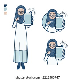 A senior arabic woman with Offer a smartphone images.It's vector art so it's easy to edit.