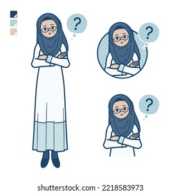 A senior arabic woman with Question images.It's vector art so it's easy to edit.