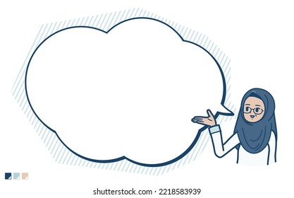 A senior arabic woman with text balloon navigation images.It's vector art so it's easy to edit.