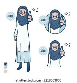 A senior arabic woman with Thumbs up images.It's vector art so it's easy to edit.