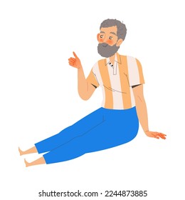 Senior Bearded Man Character Sitting and Showing Thumb Up Hand Gesture Expressing Positive Emotion Vector Illustration