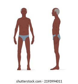 Senior Black Man, Full Body Of A Man, Front And Side View. Isometric Vector Illustration.