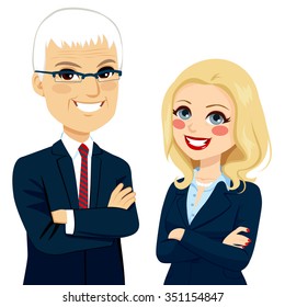 Senior business people partners standing together with crossed arms