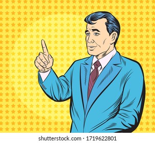 Senior business people  pointing finger. Pop art retro illustration comic Style Vector, Separate images of people from the background.