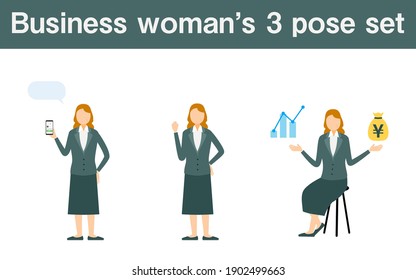 Senior business woman in suit, 3 pose set