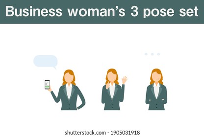 Senior business woman in suit, 3 pose set
