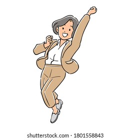 Senior business woman in business suit jumping
