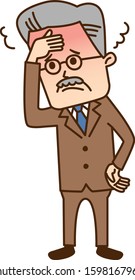 Senior businessman with illness, cold, fever