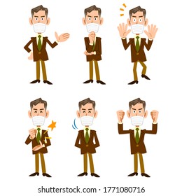 Senior businessman with mask 6 pose set