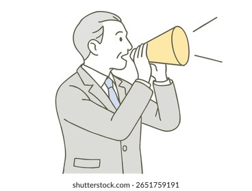 Senior Businessman Shouting with Megaphone Illustration