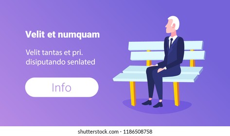 senior businessman sitting wooden bench elderly business man relax concept male cartoon character full length horizontal copy space flat vector illustration